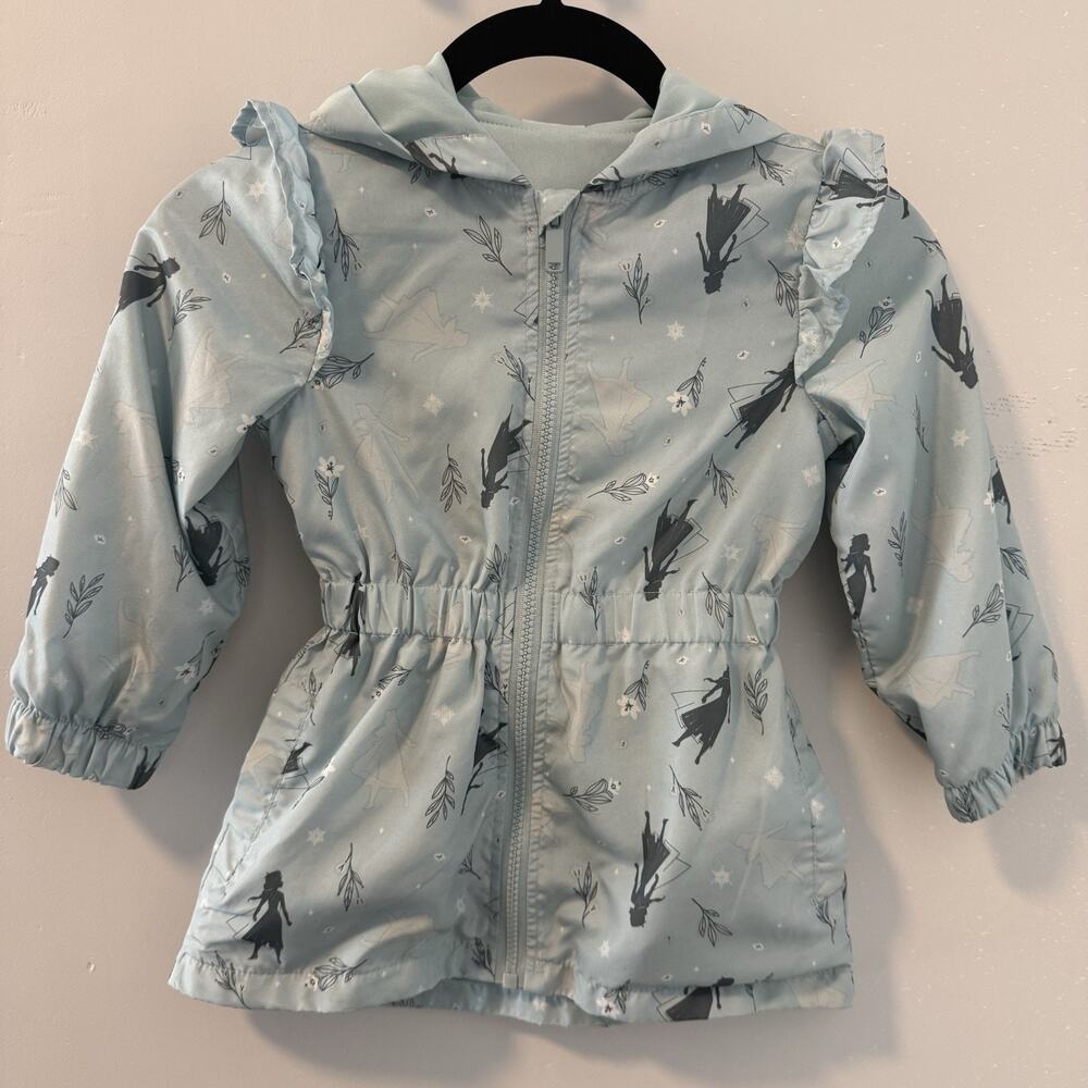 Disney Frozen Girls Jacket 3T Blue Hooded Windbreaker Coat Elsa Anna Lightweight